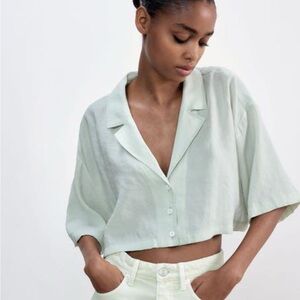 SAGE GREEN MATTE FLOWY CROPPED ZARA TOP * BRAND NEW *